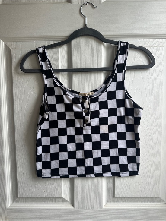 heart and hips Tops - Heart Hips Black & White Checker Crop Tank